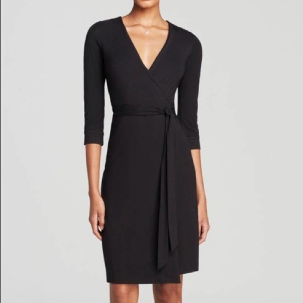 New DVF Black Julian Two Jersey Knit Wrap Dress 6